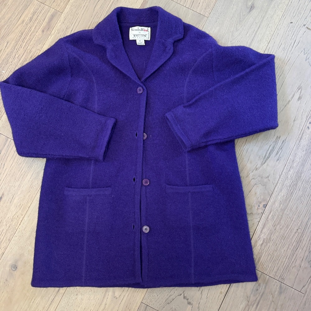 Womens Purple Wool‎ Peacoat Button Coat XL Vintage Style 100% Wool